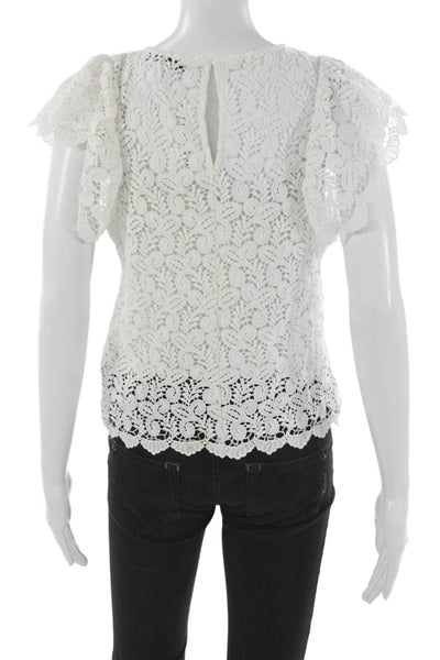 Endless Rose Womens White Floral Blouse Round Neck Short Sleeve Size XS