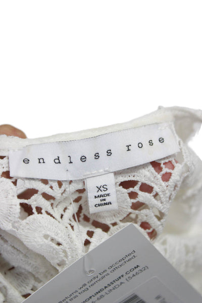Endless Rose Womens White Floral Blouse Round Neck Short Sleeve Size XS