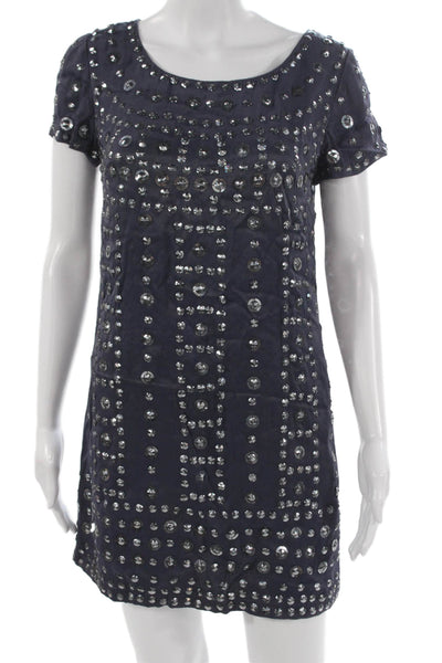 French Connection Womens Blue Shift Dress Short Sleeve Viscose Size 4