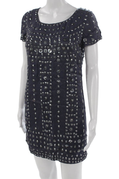 French Connection Womens Blue Shift Dress Short Sleeve Viscose Size 4