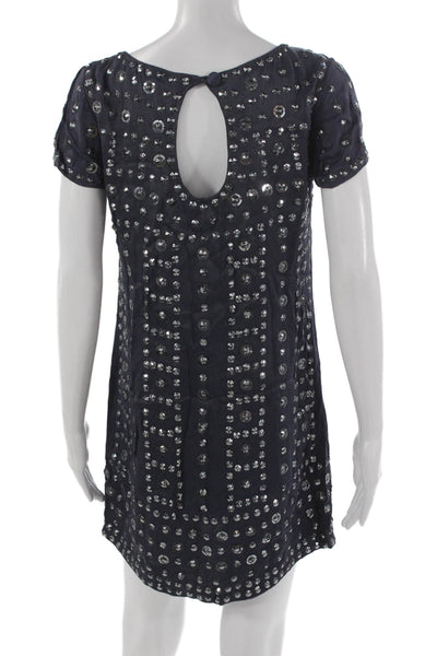 French Connection Womens Blue Shift Dress Short Sleeve Viscose Size 4