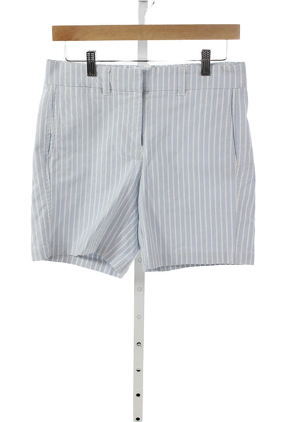 J Crew Women Chino Shorts Striped Blue 98% Cotton Zip Size 2
