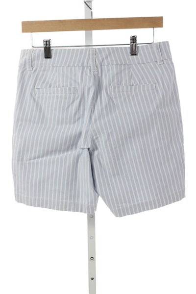 J Crew Women Chino Shorts Striped Blue 98% Cotton Zip Size 2