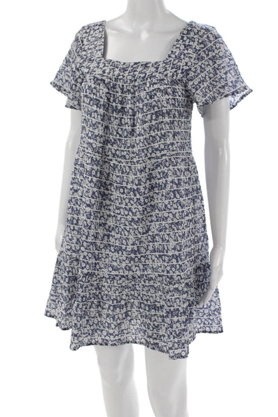 Rails Womens Blue Floral Shift Dress Short Sleeve Square Neck Size XS
