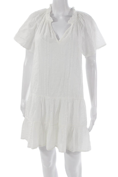 J Crew Womens Trapeze Swing Dress White V Neck Short Sleeve Size XS