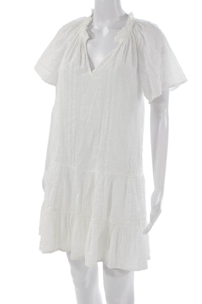 J Crew Womens Trapeze Swing Dress White V Neck Short Sleeve Size XS
