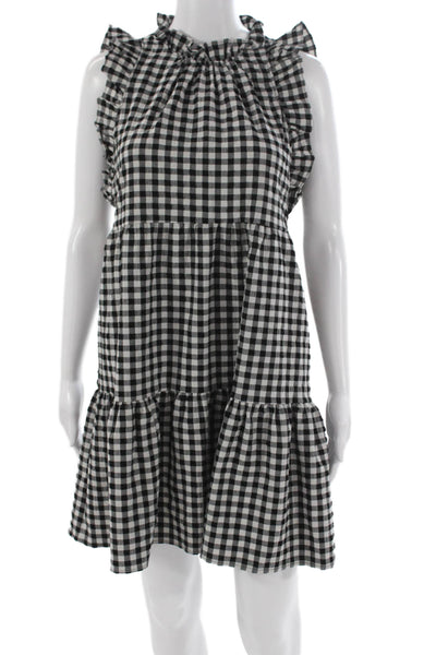Maeve Anthropologie Women Black Gingham Shift Dress Sleeveless Size XS