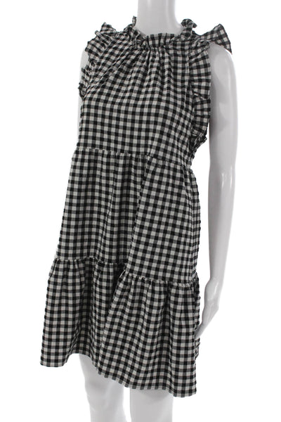 Maeve Anthropologie Women Black Gingham Shift Dress Sleeveless Size XS