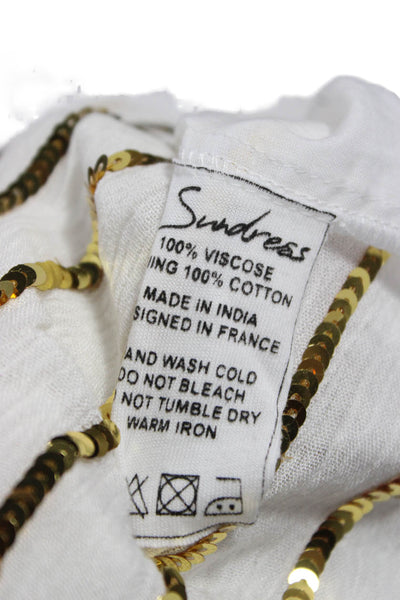 Sundress Women White Striped Boat Neck Short Sleeve Viscose Mini Size XS