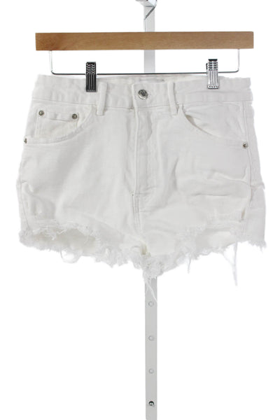 Zara Women Cut-Off White Cotton Shorts Button Size 8