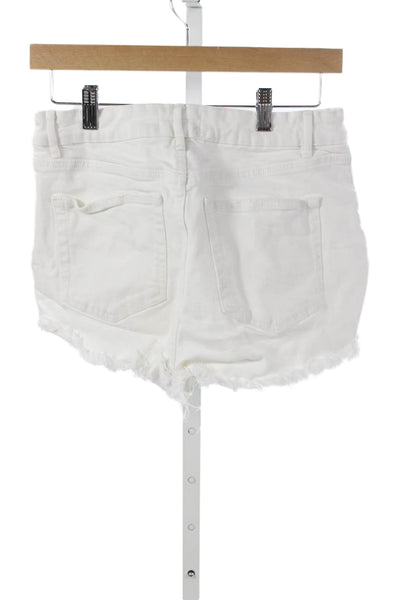 Zara Women Cut-Off White Cotton Shorts Button Size 8