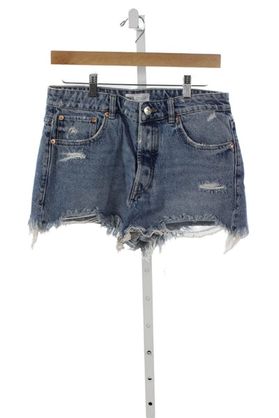 Zara Women Cut-Off Blue Cotton Shorts Size 8
