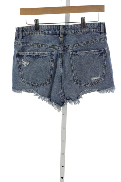 Zara Women Cut-Off Blue Cotton Shorts Size 8