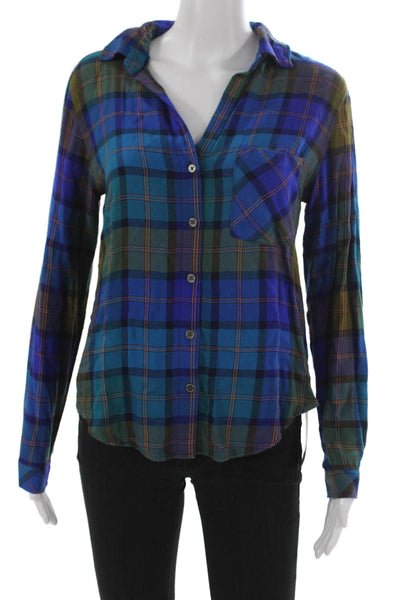 Cloth and Stone Women Plaid Rayon Collared Button-Up Top Long Sleeve Size XS
