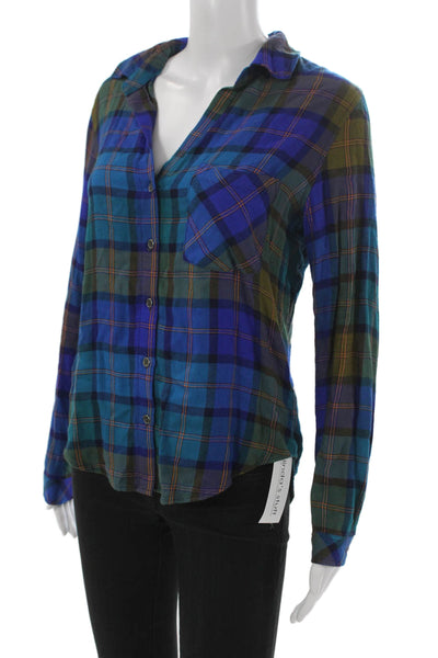 Cloth and Stone Women Plaid Rayon Collared Button-Up Top Long Sleeve Size XS