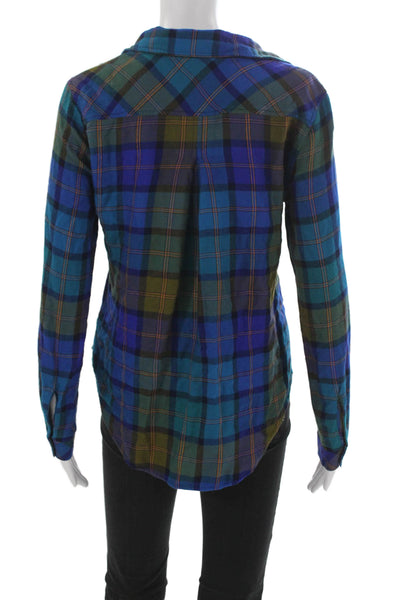 Cloth and Stone Women Plaid Rayon Collared Button-Up Top Long Sleeve Size XS