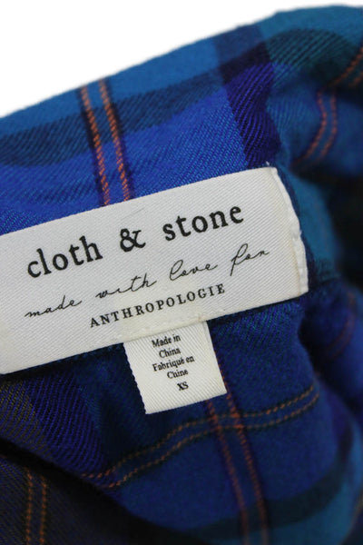 Cloth and Stone Women Plaid Rayon Collared Button-Up Top Long Sleeve Size XS