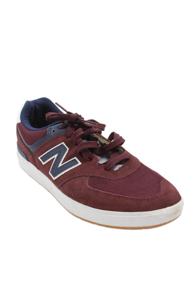 New Balance Mens 574 Low Top Sneakers Burgundy Red Navy Blue Size 10