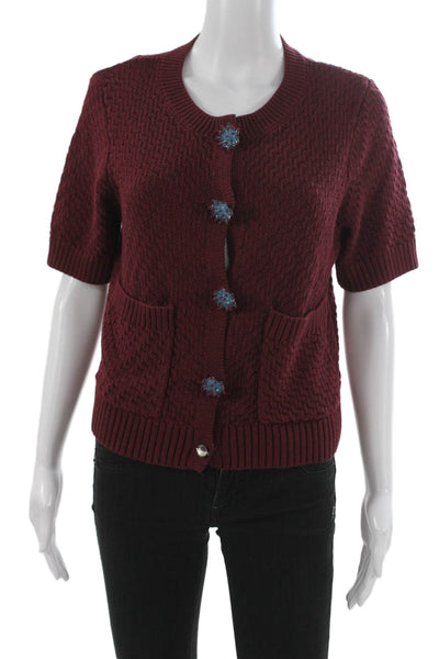 Commense Womens Red Polyester Cardigan Short Sleeve Size S