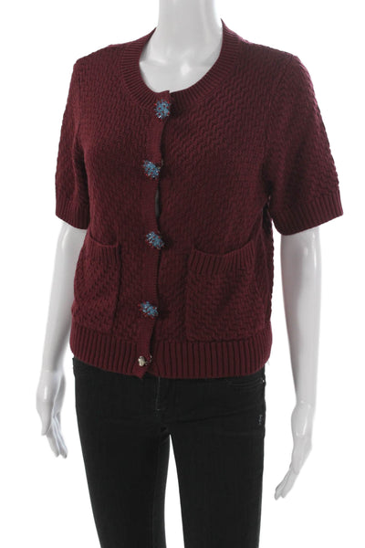 Commense Womens Red Polyester Cardigan Short Sleeve Size S