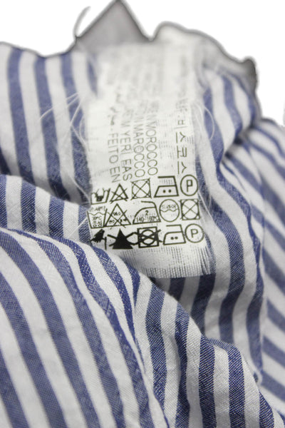 Zara Woman Women Striped Collared Viscose Button-Up Top Blue Long Sleeve Size S
