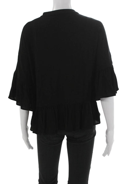 Maven West Womens Black Lace Up V-Neck Tunic Blouse 3/4 Sleeve Size M