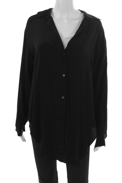 Babaton Women Basic Collared Button Up Long Sleeve Cupro Top Black Size S