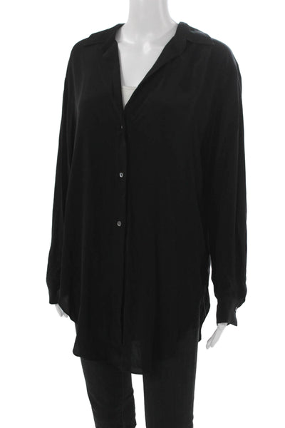 Babaton Women Basic Collared Button Up Long Sleeve Cupro Top Black Size S