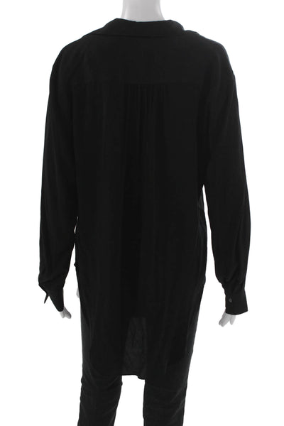 Babaton Women Basic Collared Button Up Long Sleeve Cupro Top Black Size S