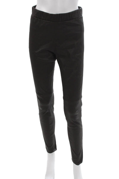 Theory Women Black Lamb Leather Ankle Leggings Size 6