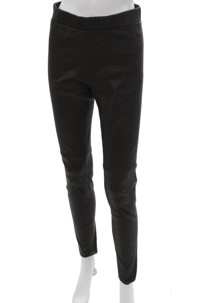 Theory Women Black Lamb Leather Ankle Leggings Size 6