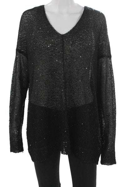 DKNY Women Black V-Neck Pullover Sweater Long Sleeve 100% Polyester Size S