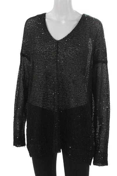 DKNY Women Black V-Neck Pullover Sweater Long Sleeve 100% Polyester Size S