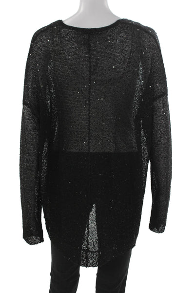 DKNY Women Black V-Neck Pullover Sweater Long Sleeve 100% Polyester Size S