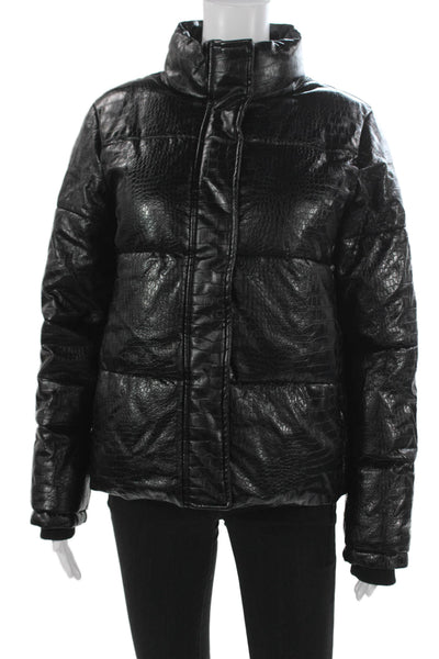 Marc New York Women Black Animal Print Polyurethane Puffer Jacket Zip Size S