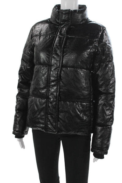 Marc New York Women Black Animal Print Polyurethane Puffer Jacket Zip Size S