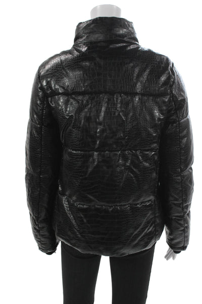 Marc New York Women Black Animal Print Polyurethane Puffer Jacket Zip Size S