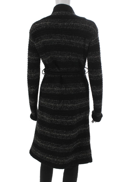 Theory Womens Striped Collared Wool Cardigan Long Sleeve Black Petite Size S