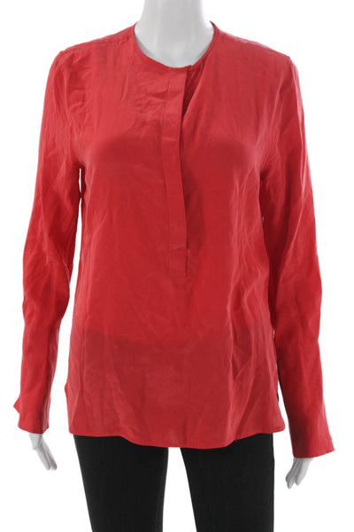 Equipment Femme Womens Silk Round Neck Long Sleeve Blouse Red Pullover Size XS