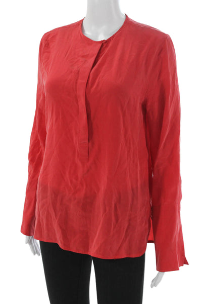 Equipment Femme Womens Silk Round Neck Long Sleeve Blouse Red Pullover Size XS