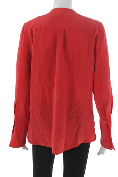Equipment Femme Womens Silk Round Neck Long Sleeve Blouse Red Pullover Size XS
