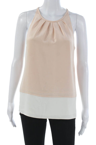 Theory Women Beige Colorblock Silk Blend Sleeveless Basic Tank Size S