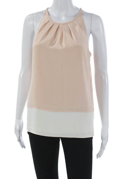Theory Women Beige Colorblock Silk Blend Sleeveless Basic Tank Size S