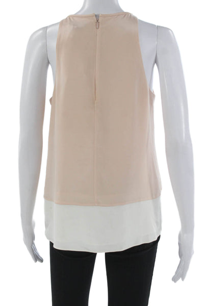 Theory Women Beige Colorblock Silk Blend Sleeveless Basic Tank Size S
