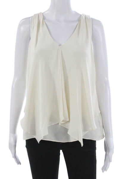 Theory Womens Silk V-Neck Sleeveless Blouse Ivory Petite Size S