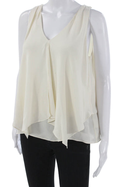 Theory Womens Silk V-Neck Sleeveless Blouse Ivory Petite Size S