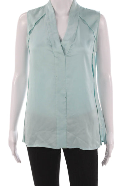 Theory Women Silk V-Neck Sleeveless Blouse Blue Basic Pullover Petites Size S