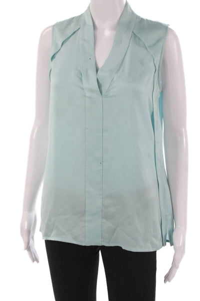 Theory Women Silk V-Neck Sleeveless Blouse Blue Basic Pullover Petites Size S
