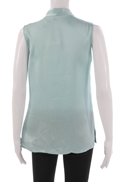 Theory Women Silk V-Neck Sleeveless Blouse Blue Basic Pullover Petites Size S