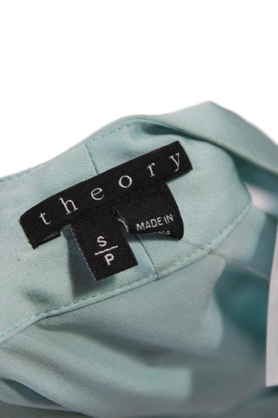 Theory Women Silk V-Neck Sleeveless Blouse Blue Basic Pullover Petites Size S
